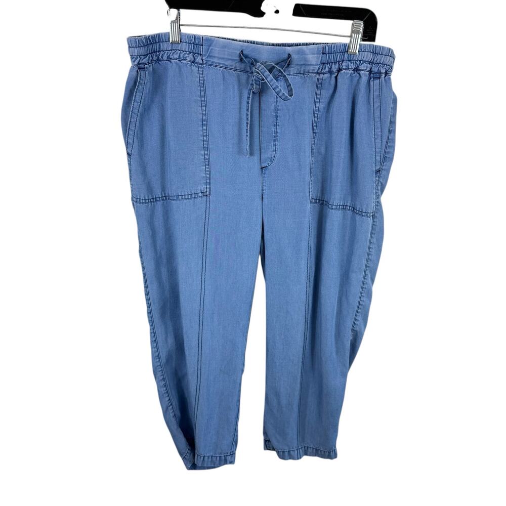 Canyon Creek Blue Lyocell Drawstring Elastic Waist Lightweight Capri Pants‎ Sz L